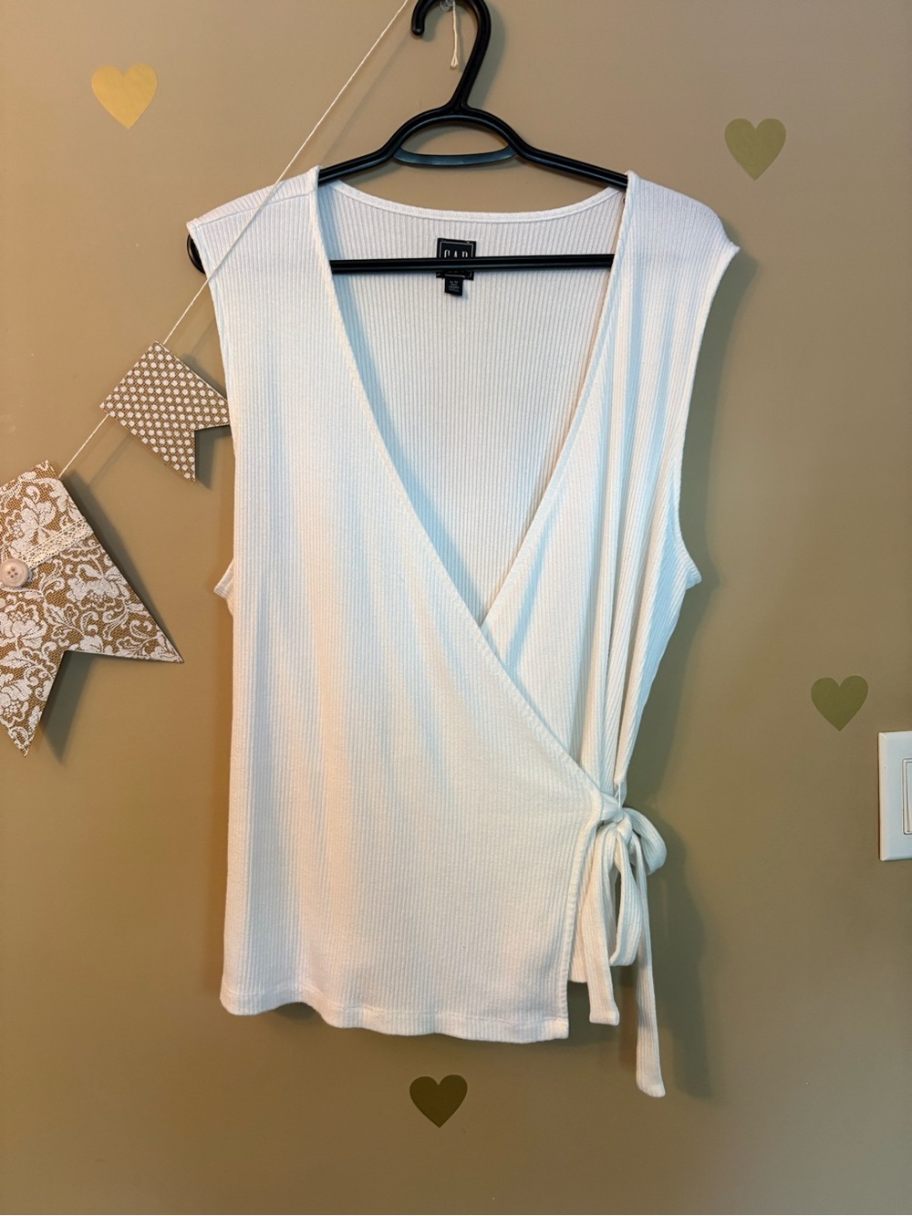 GAP Cream Ribbed Wrap Tank Top - Picture 2 of 8